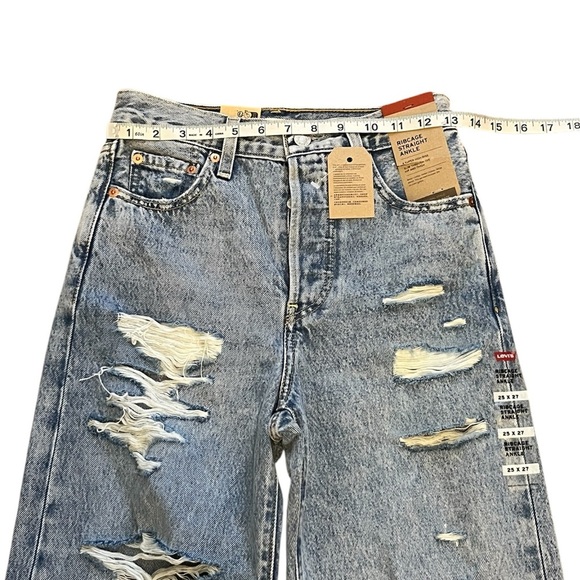 Levi's Ribcage Light Blue Cotton High Rise Ripped Jeans Size: 25 x27 - Picture 8 of 11